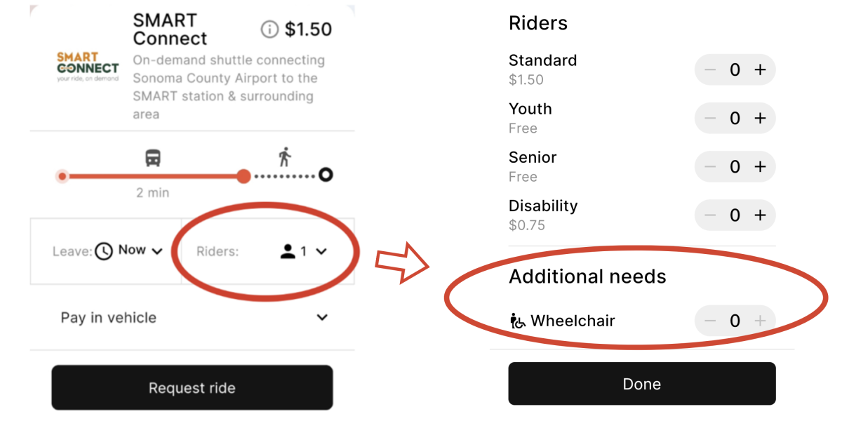example of user interface on Ride Pingo app